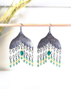 Green onyx and yellow chalcedony earrings in oxidized sterling silver