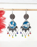 Cloud inspired plume agate and blue chalcedony earrings
