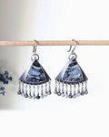 Palm root and black rutile quartz earrings in oxidized sterling silver