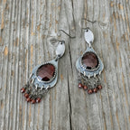 Boho luxe garnet earrings with faceted cube gemstone fringe