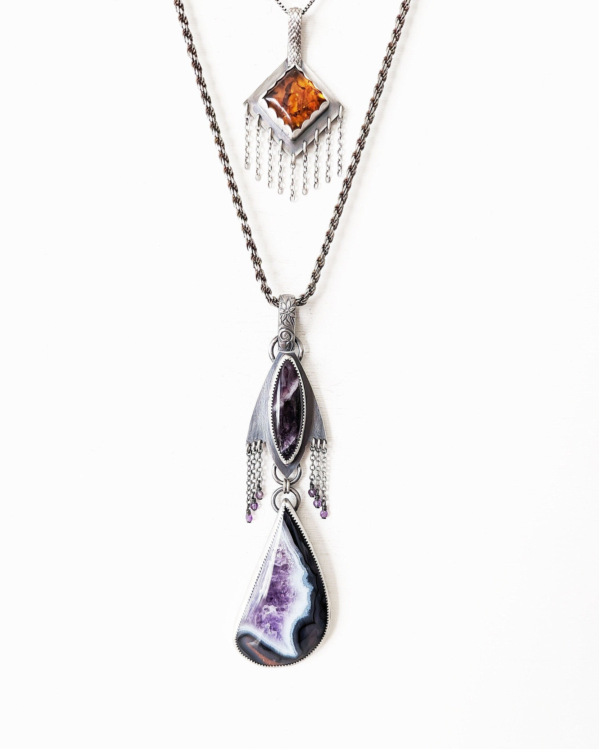 Turkish agate drop with natural amethyst crystal inclusion