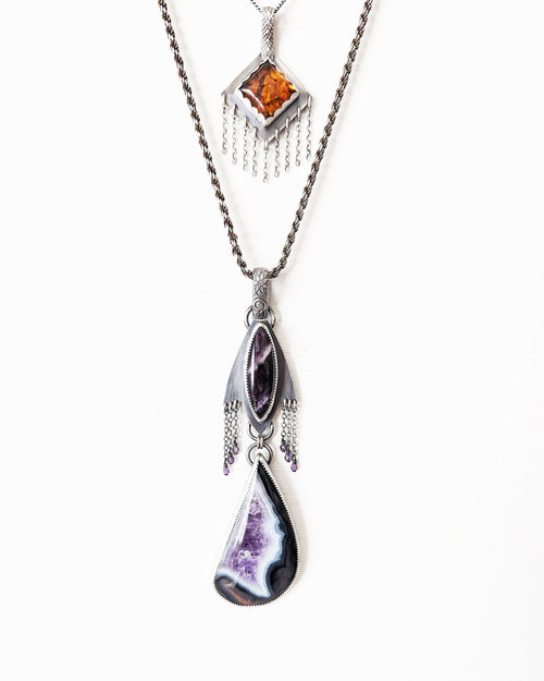 Turkish agate drop with natural amethyst crystal inclusion