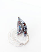One of a kind upcycled Fordite jewelry ring handcrafted in silve