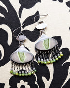 Horizontal oval gemstone drops in oxidized sterling silver