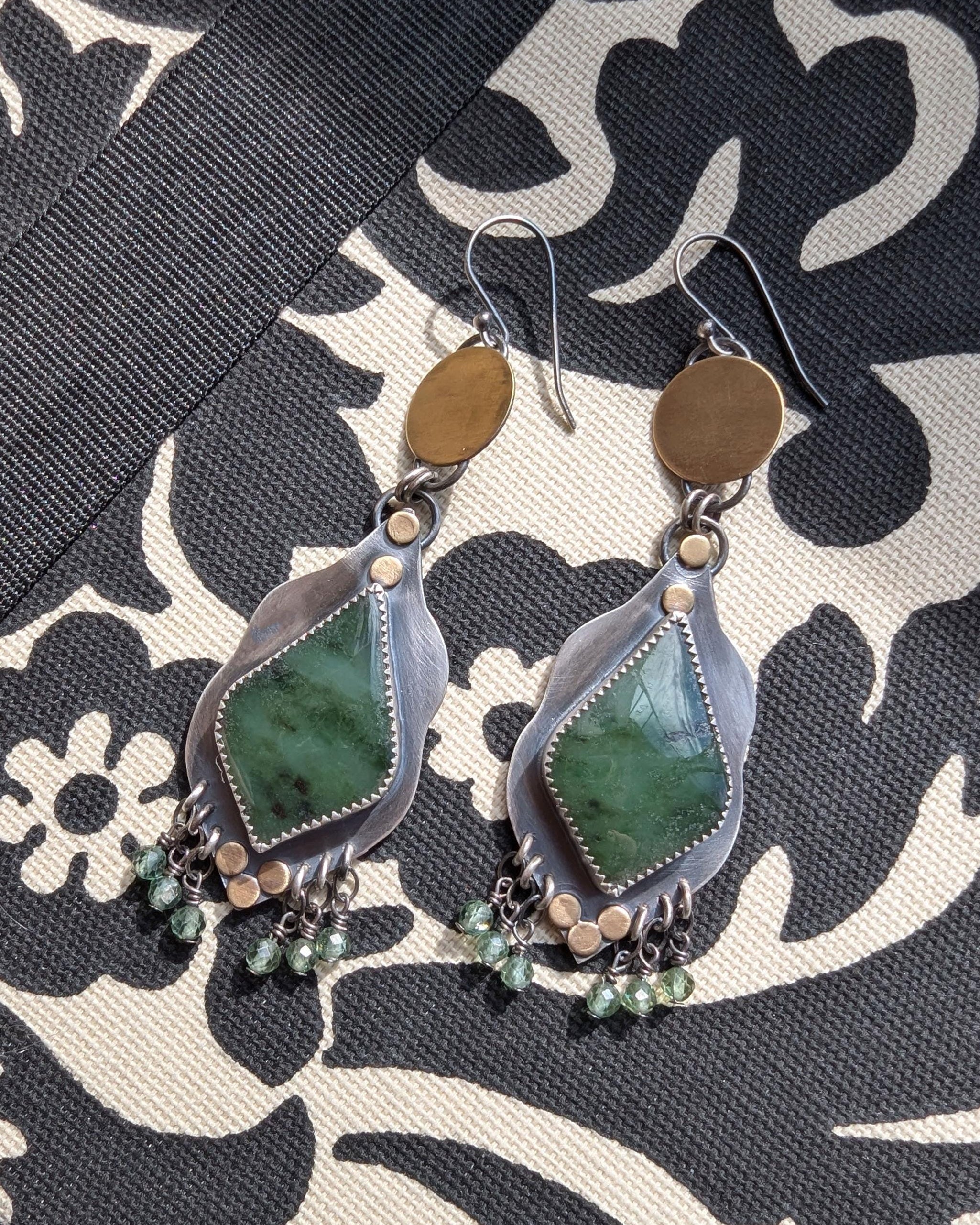 Regal dark green artisan drop earrings