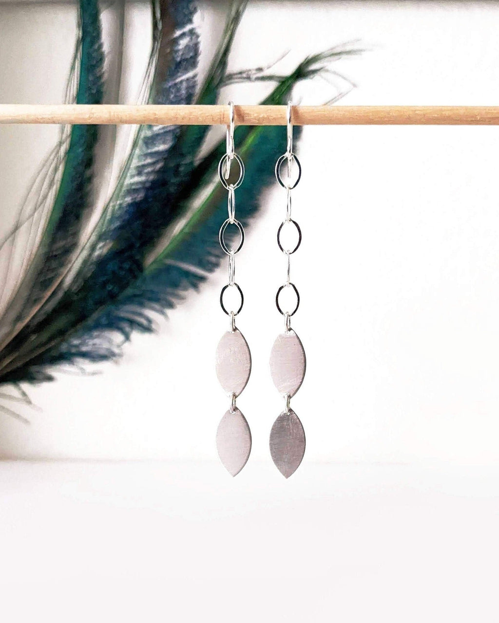 Satin-finished leaf drop earrings in sterling silver