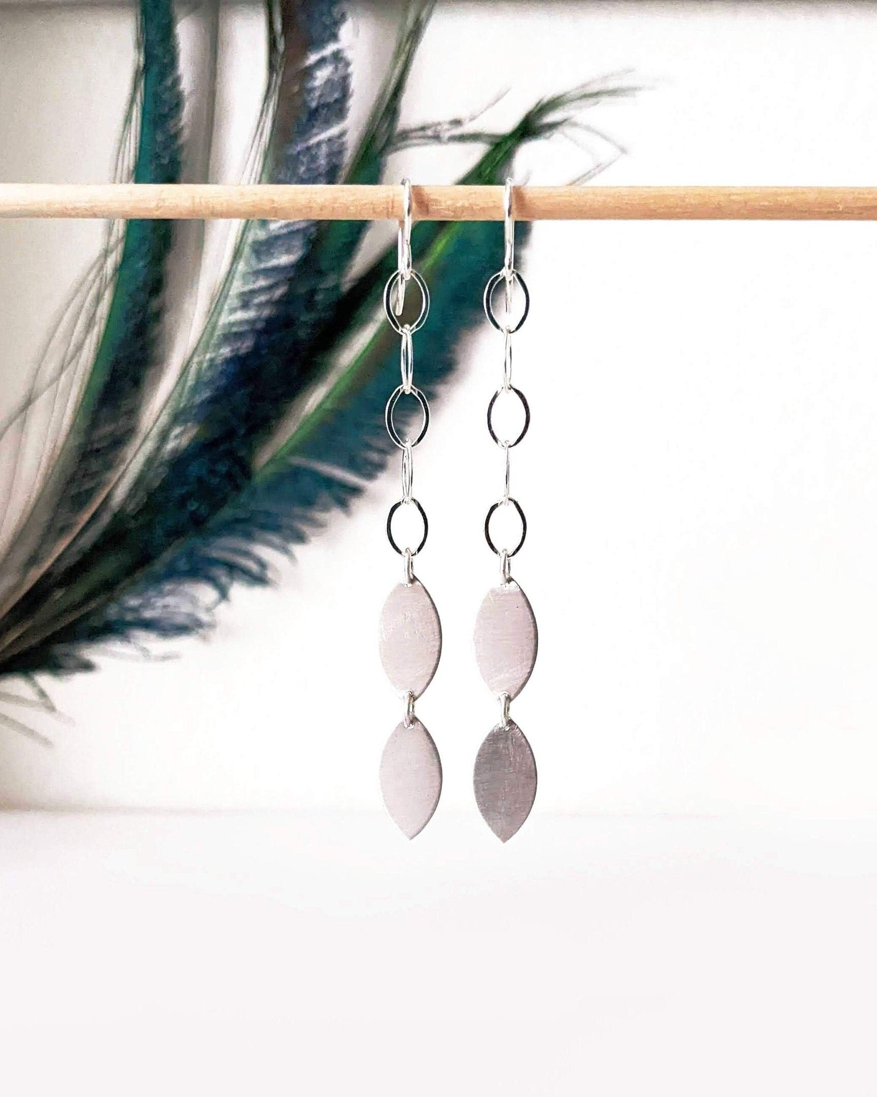 Satin-finished leaf drop earrings in sterling silver