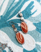 Hammered sterling silver disc earrings with natural jasper gemstones
