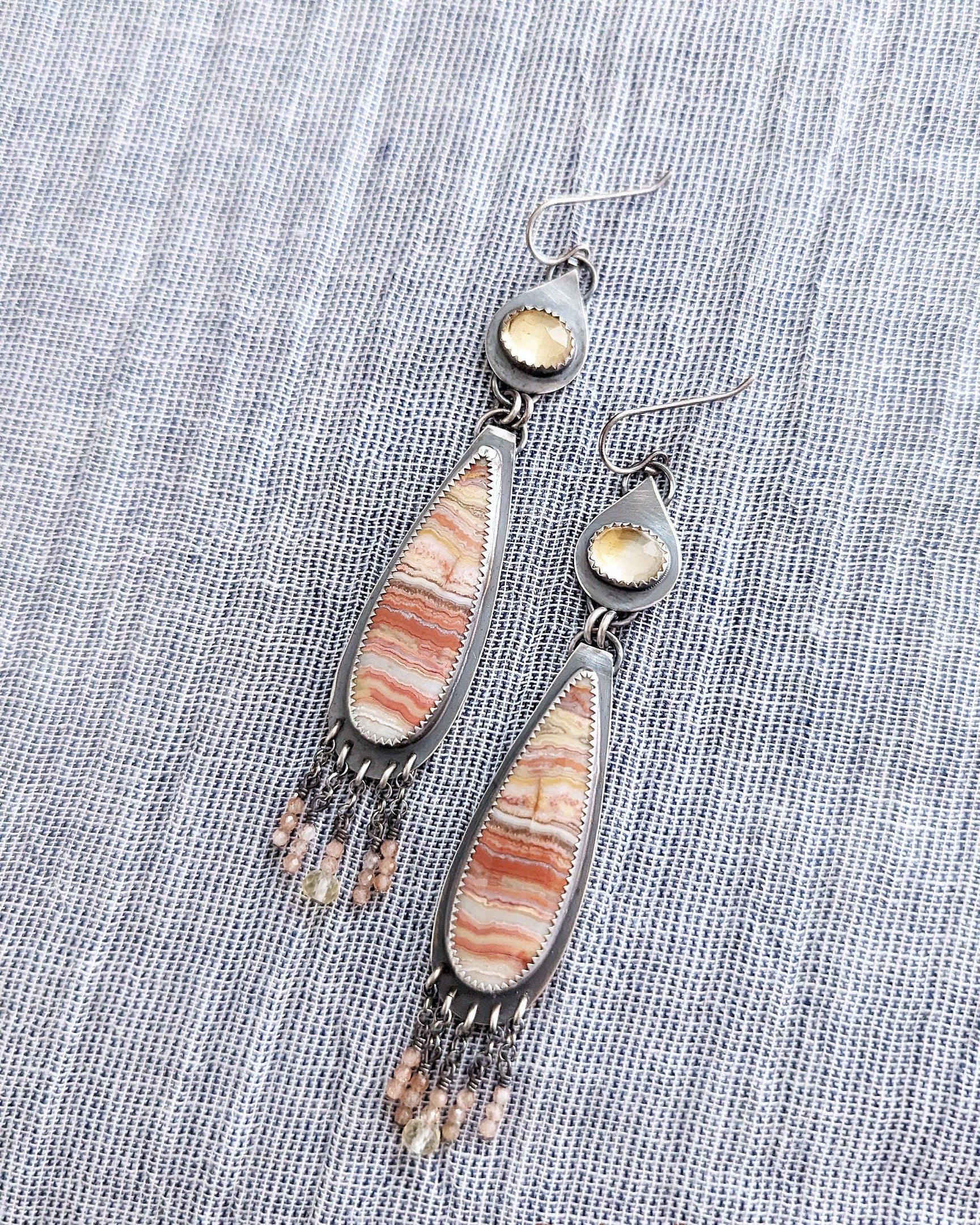 Handcrafted citrine and agate earrings by Rebellenhaus