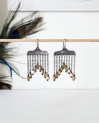 Hammered sterling silver statement earrings with inverted triangle fringe