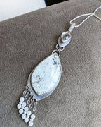 Modern boho quartz pendant with asymmetrical design and oxidized silver shown on chain (not included)