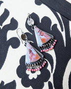 Tropical pink and orange statement earrings with coral accents