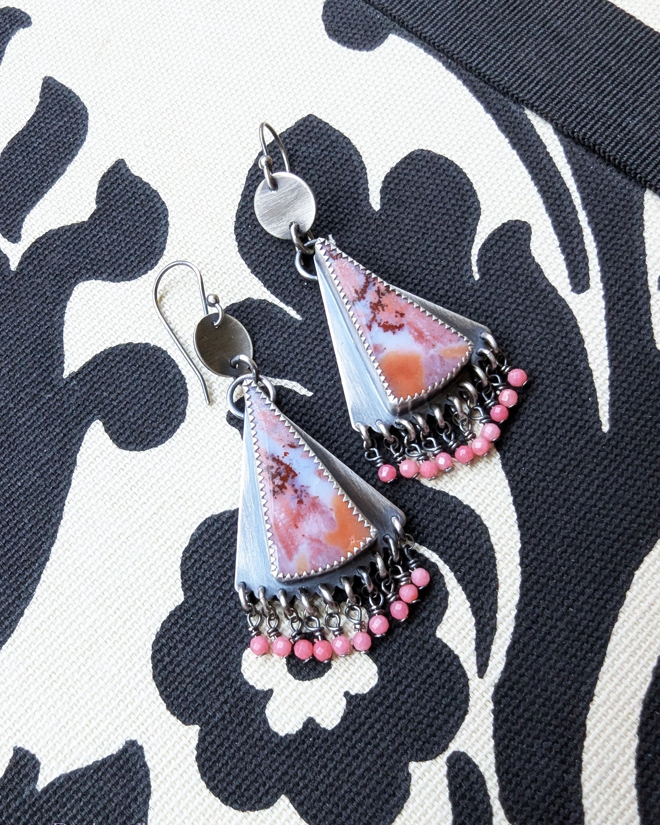 Tropical pink and orange statement earrings with coral accents