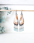 Orange and white agate earrings in oxidized sterling silver