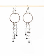 Herkimer diamond fringe earrings with oxidized sterling silver asymmetrical hoops

