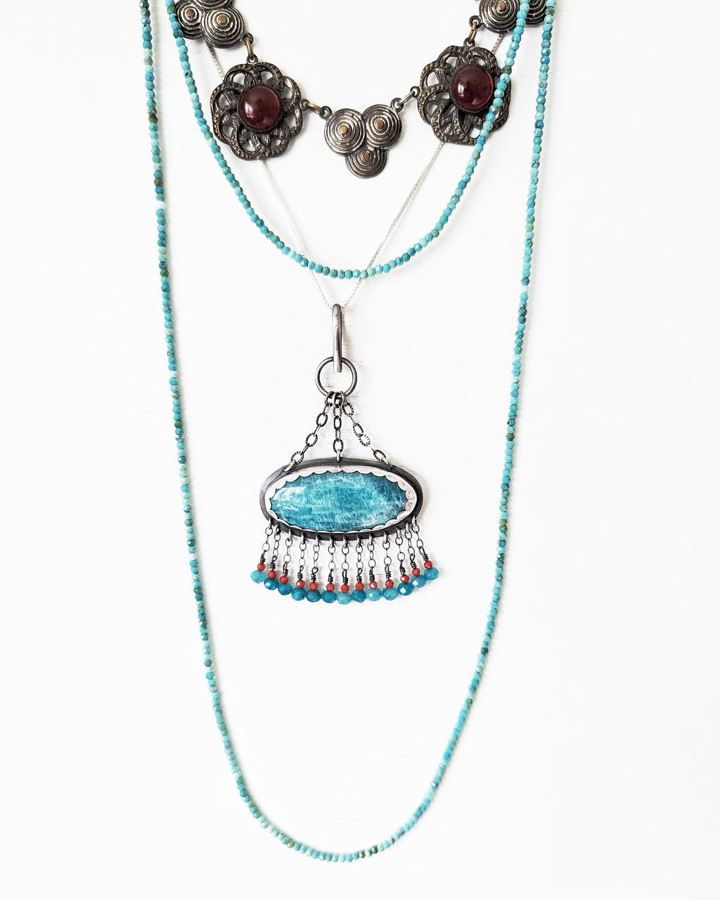 Oxidized sterling silver fringe pendant