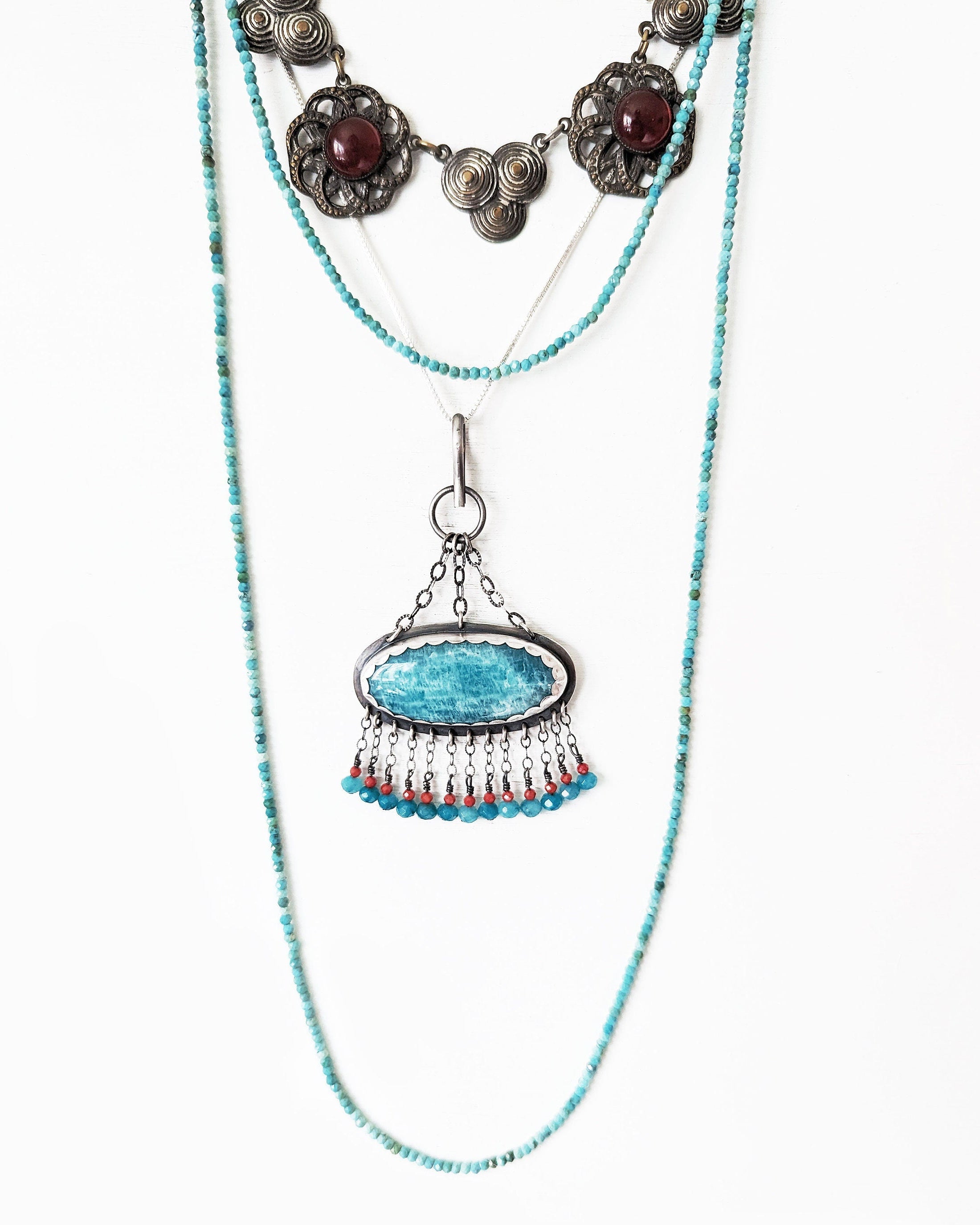 Oxidized sterling silver fringe pendant
