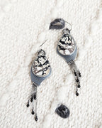 Asymmetrical oxidized sterling silver curve drop earrings