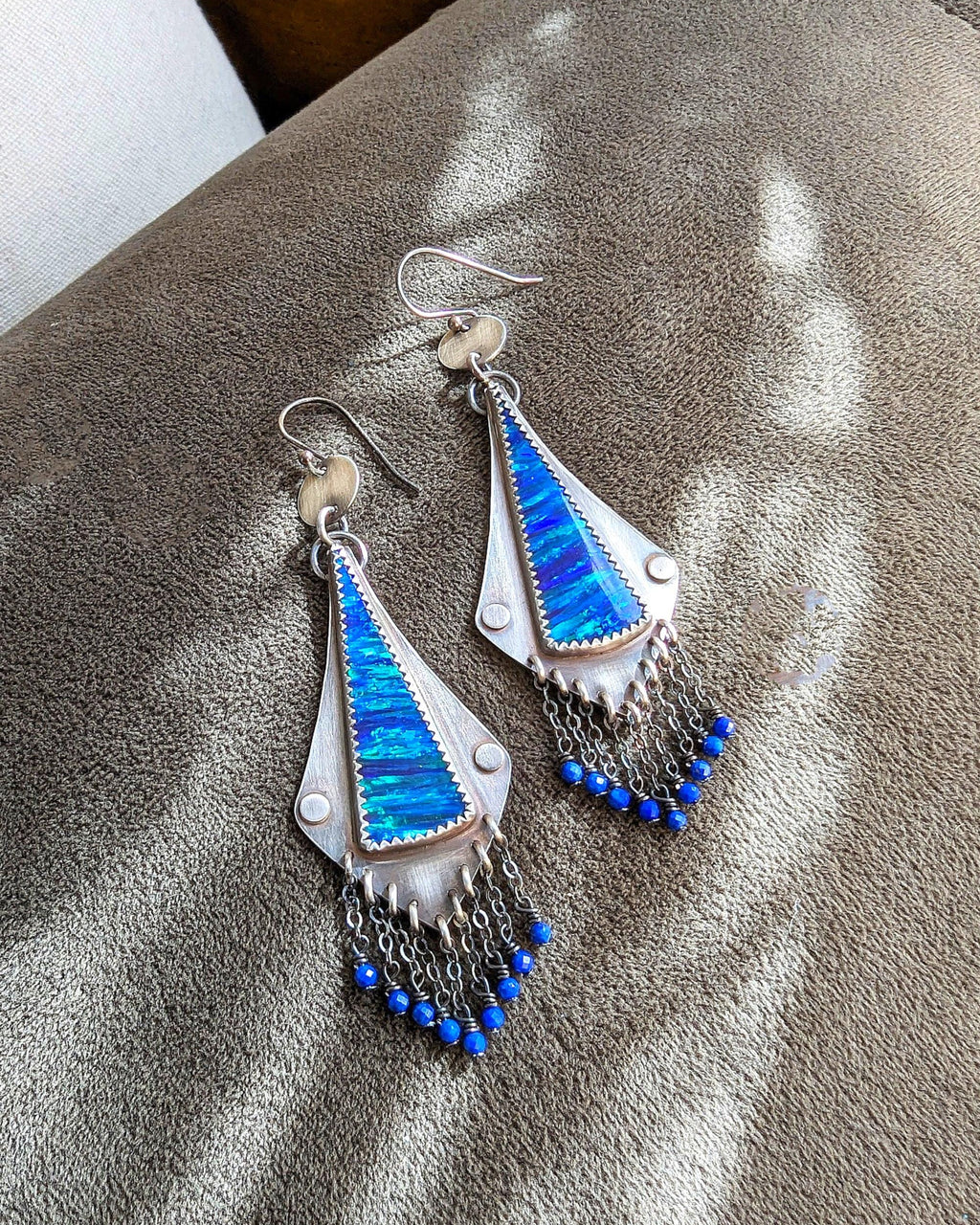 Bold blue statement gemstone earrings