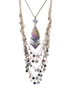 Inverted rose cut amethyst bail above pear-shaped stichtite stone shown with layering necklace and on chain (not included)
