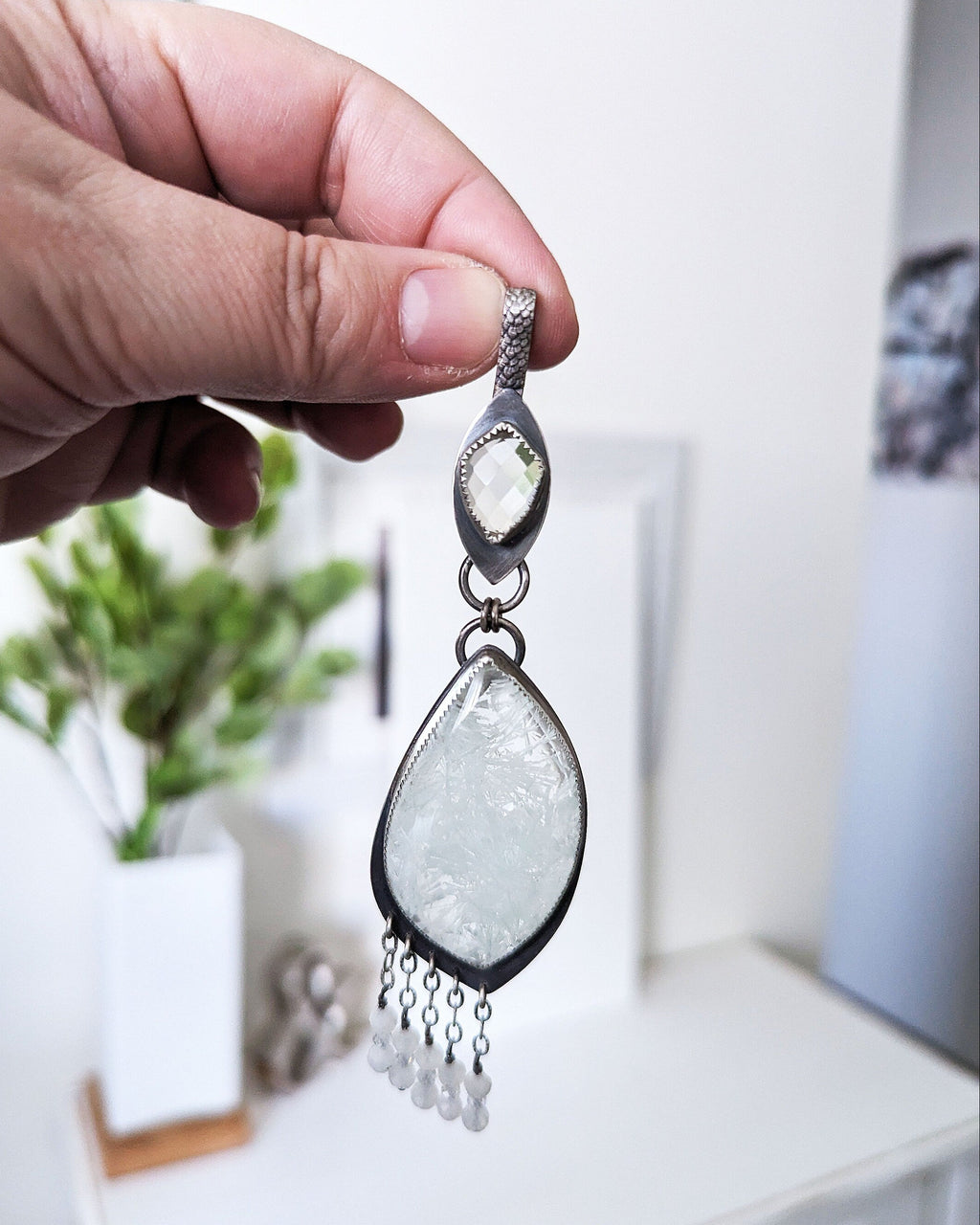Two-stone Bridewell quartz pendant with rose-cut crystal quartz bail