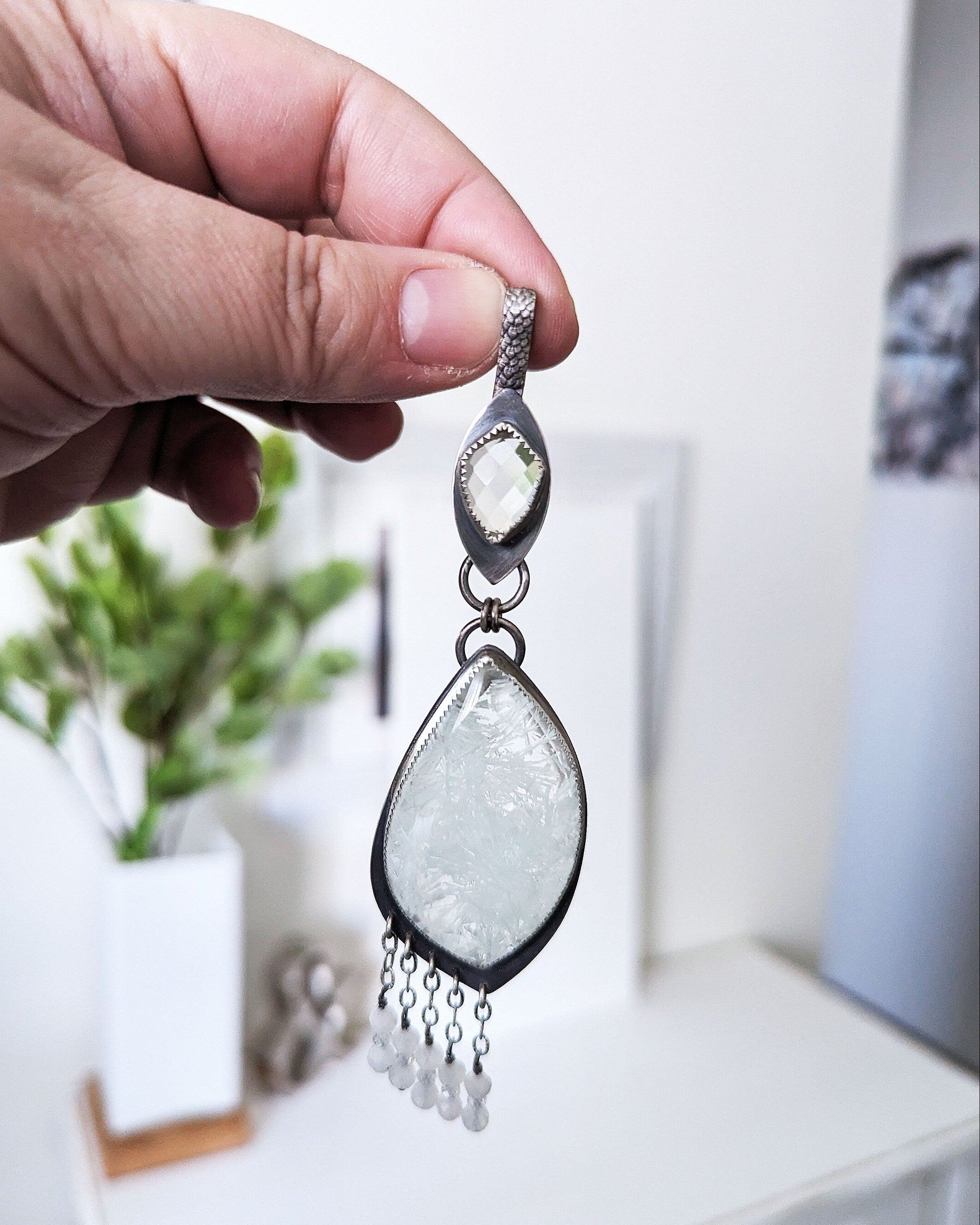 Two-stone Bridewell quartz pendant with rose-cut crystal quartz bail
