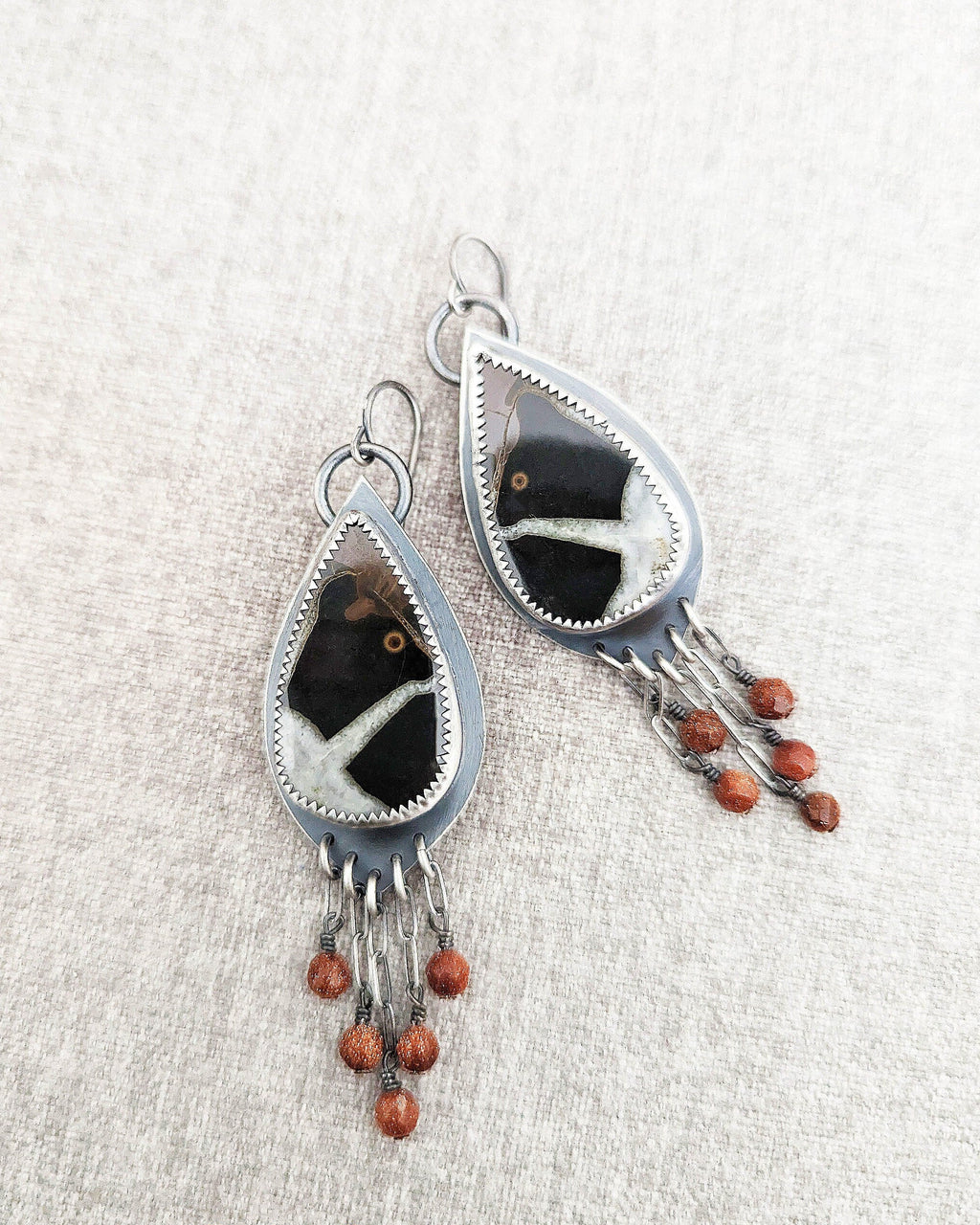 Nature inspired septarian fossil dangle earrings handmade