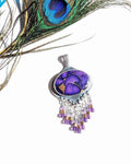 Copper turquoise pendant with violet matrix in oxidized sterling silver