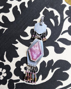 Pink sapphire and AB crystal bead fringe beneath deep pink ruby