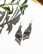Ocean jasper druzy earrings with pink and green tourmaline fringe