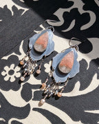 Mauve taupe fossil coral earrings with gemstone fringe