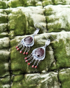 January birthstone garnet statement earrings with chain fringe