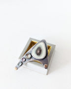 Wide band artisan ring with imperial jasper amethyst quartz and topaz