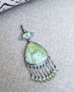 Vintage 1960s mint glass and rhinestone bail on green gemstone pendant