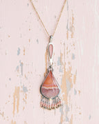 Mixed metal brass and silver necklace with mauve leaf-shaped agate on chain (not included)