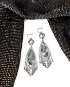 Oxidized sterling silver earrings with marcasite agate and brass coin detail