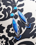 Vintage 1970s blue melon glass earrings in oxidized sterling silver