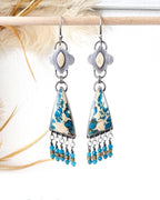 Sea sediment jasper earrings with deep turquoise blue pattern