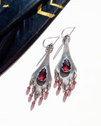 Vintage scallop drop earrings with garnet bead fringe detail