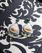 One of a kind banded agate serpentine earrings handmade in silver
