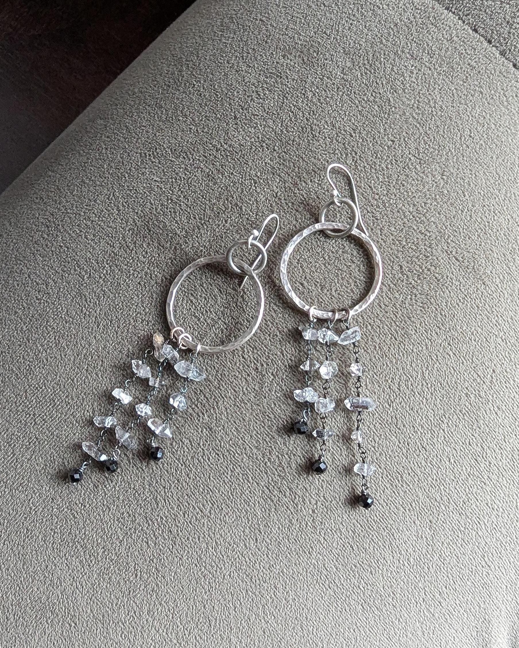 Close-up of Herkimer diamond quartz crystal drops with natural double-terminated points
