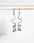 Hammered sterling silver curvy drop earrings with aurora borealis beads