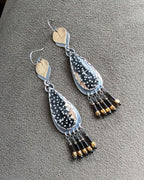 Bold black and gold statement earrings with natural agate