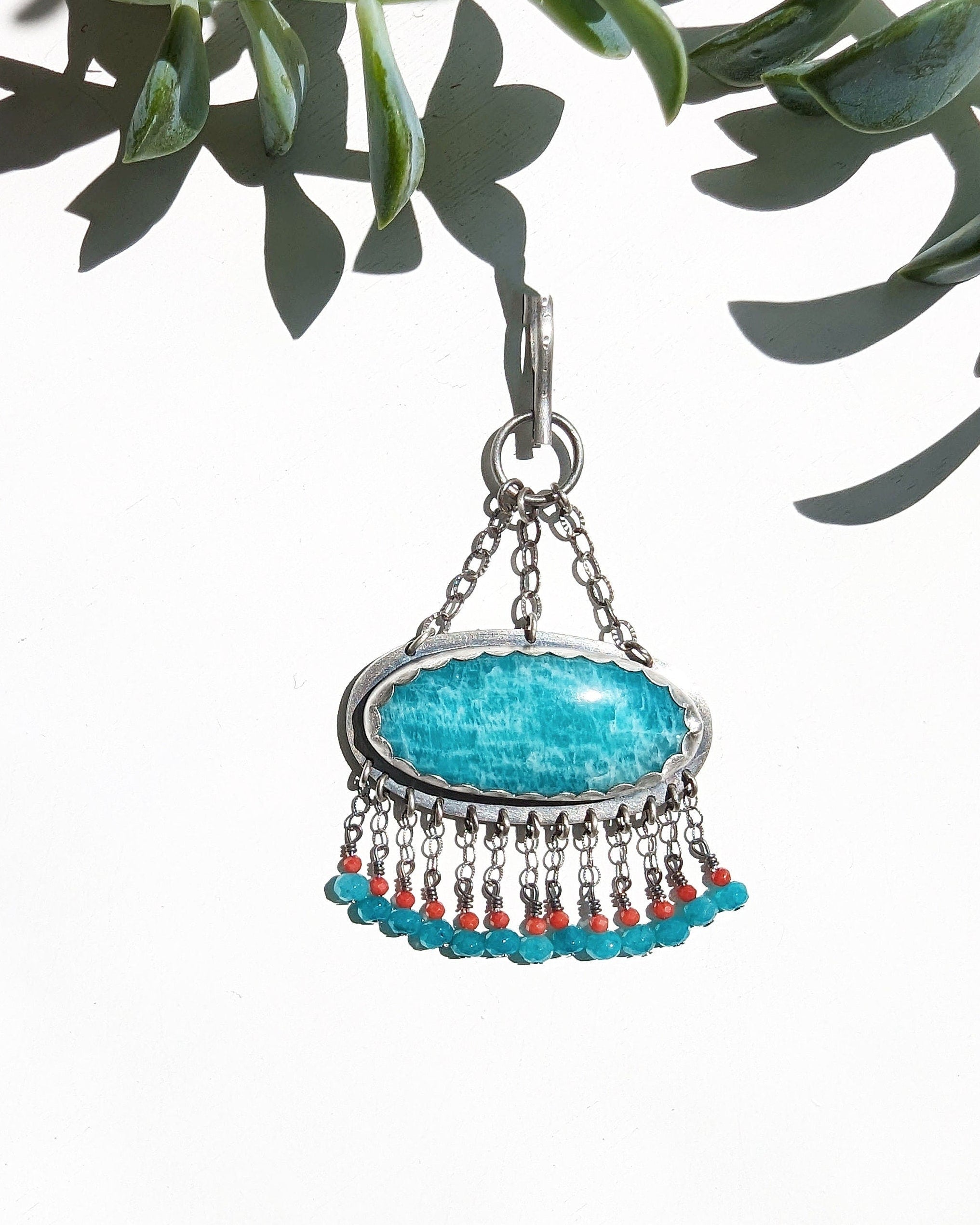 Amazonite and red coral chandelier pendant