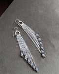 Long sterling silver fringe earrings with silver pyrite accents
