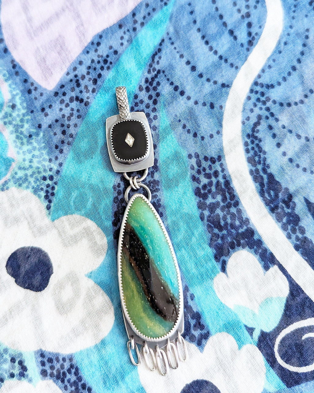 Double stone striped opalized wood necklace
