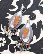 Leaf-shaped oxidized sterling silver drops with gemstone fringe