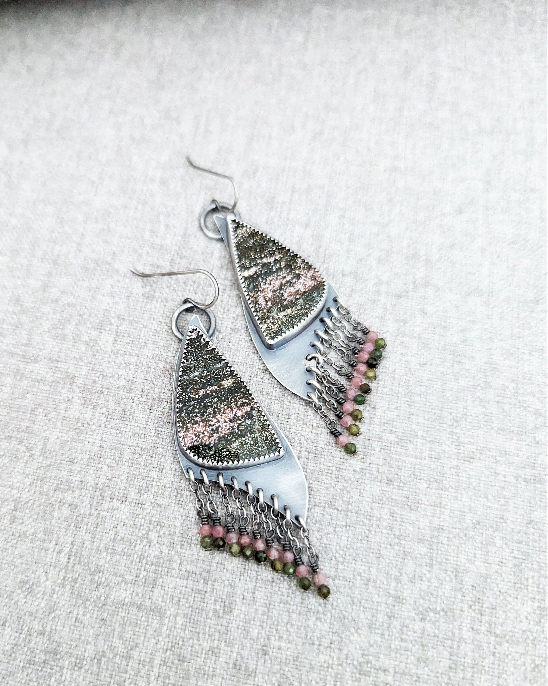 Pink and green ocean jasper stones with subtle micro druzy sparkle
