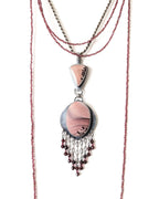 Two-stone rhyolite jasper drop in oxidized sterling silver shown on chain with layering necklace (not included)