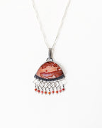 Bold gemstone pendant featuring natural orange agate and coral beads shown on chain ( not included)